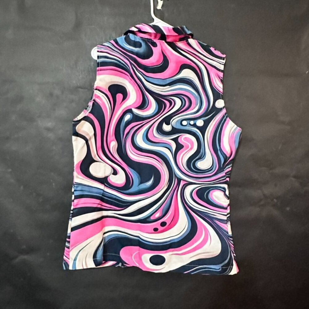 Pink Trippy Marble Vest Size 2XL Button Up Sleeveless Tank Shirt Office Casual - Picture 8 of 8